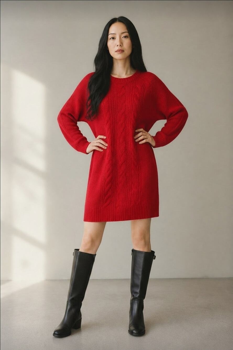 NWT Harper Heritage Red Cable Knit Sweater Dress Small Cozy Fall Luxury Preppy
